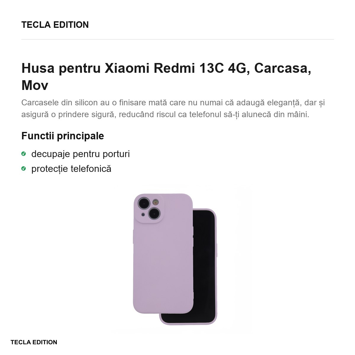 Husa Silicon lilac pentru Xiaomi Redmi 13C 4G, Carcasa, Mov [2]