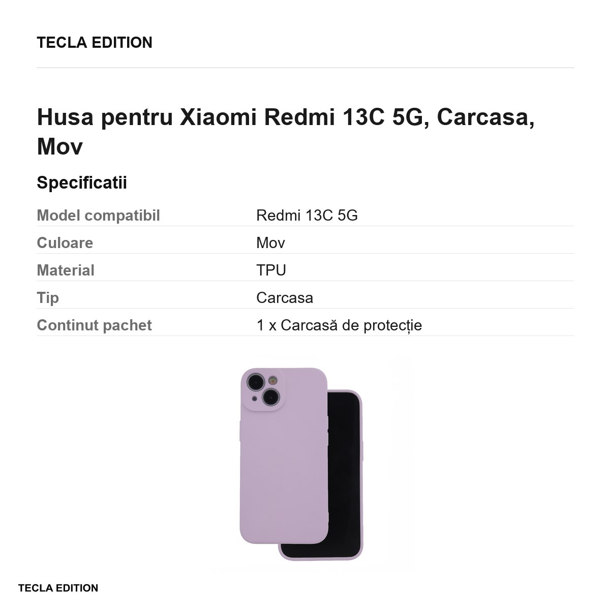 Husa Silicon lilac pentru Xiaomi Redmi 13C 5G, Carcasa, Mov [3]