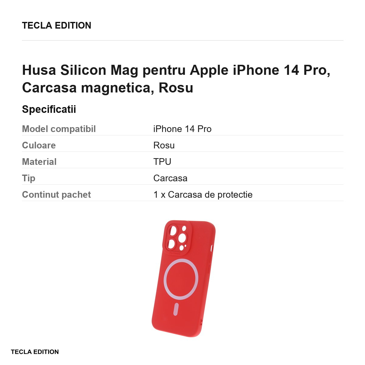 Husa Silicon Mag pentru Apple iPhone 14 Pro, Carcasa magnetica, Rosu [3]