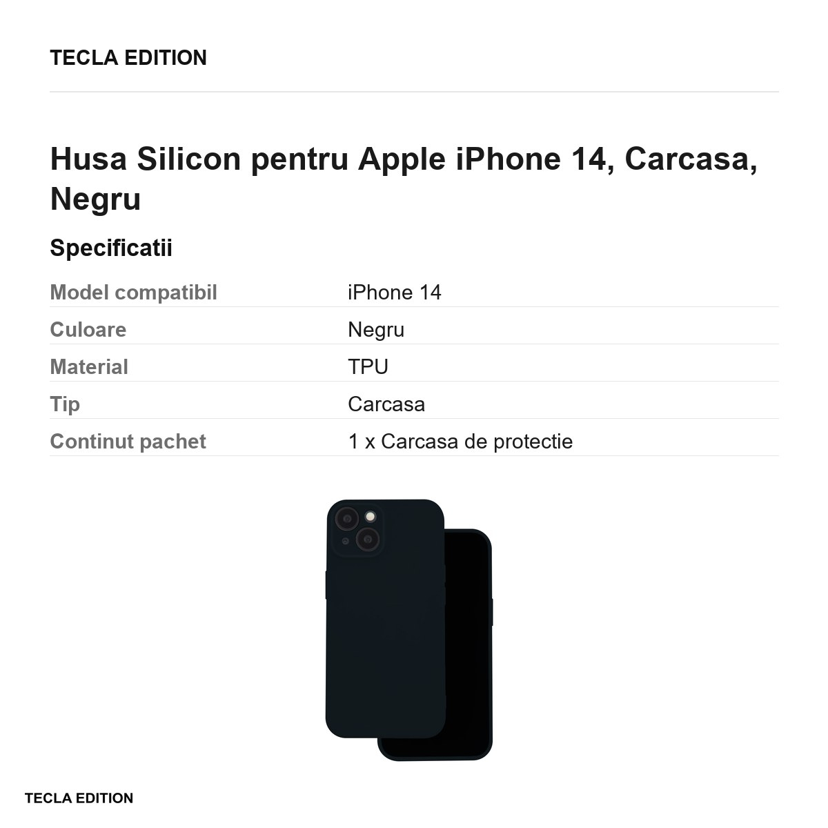 Husa Silicon pentru Apple iPhone 14, Carcasa, Negru [3]
