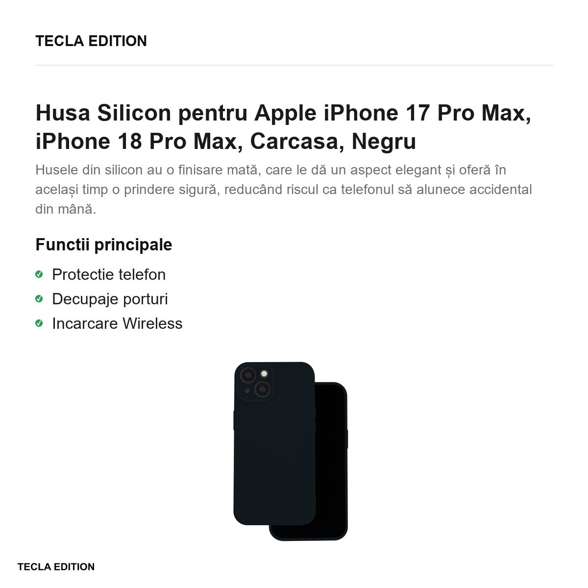 Husa Silicon pentru Apple iPhone 17 Pro Max, iPhone 18 Pro Max, Carcasa, Negru [2]