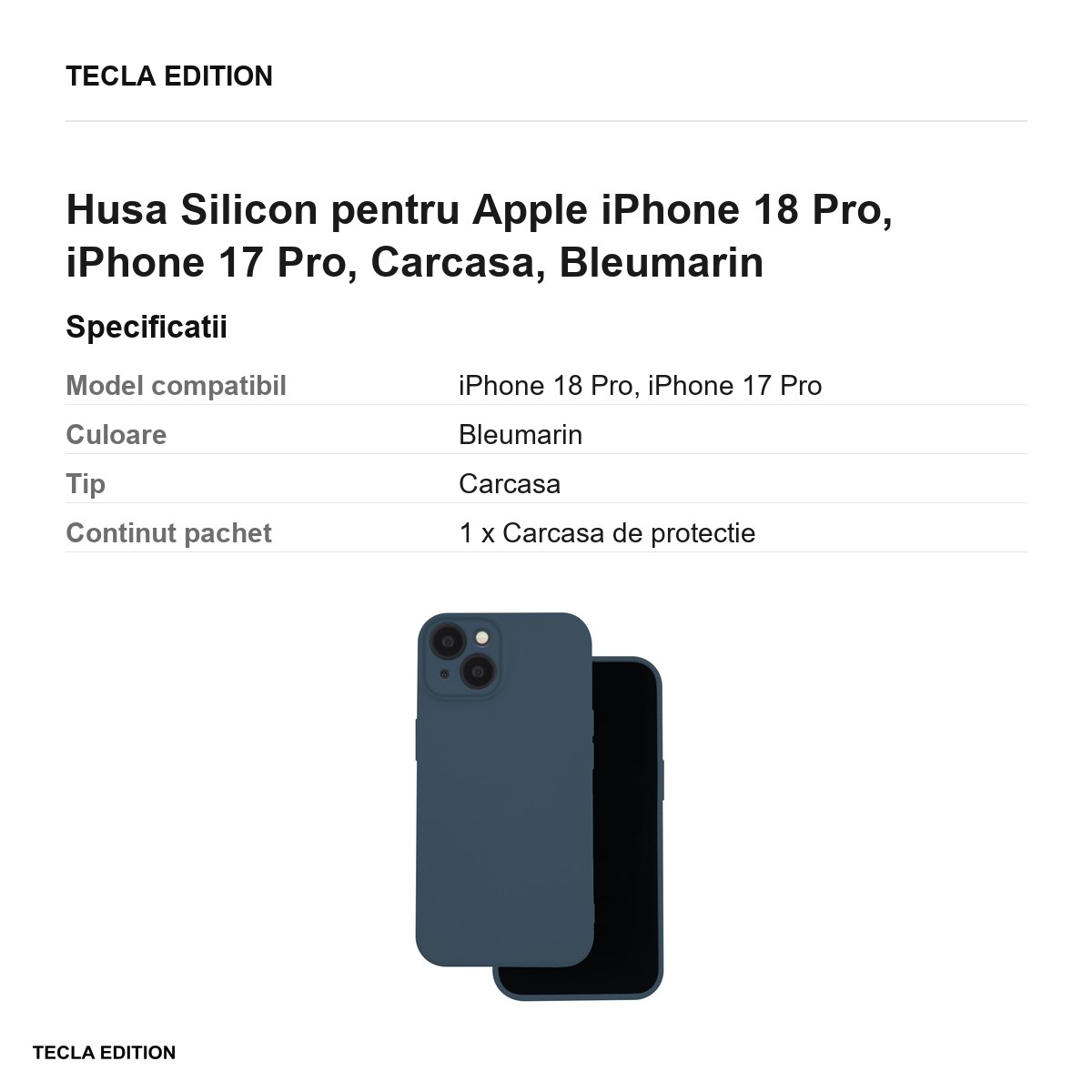 Husa Silicon pentru Apple iPhone 18 Pro, iPhone 17 Pro, Carcasa, Bleumarin [3]