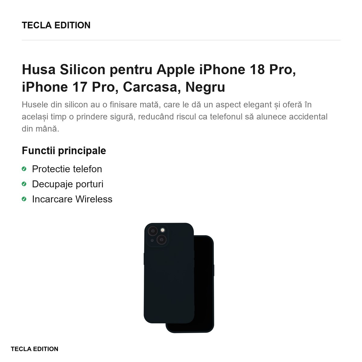 Husa Silicon pentru Apple iPhone 18 Pro, iPhone 17 Pro, Carcasa, Negru [2]
