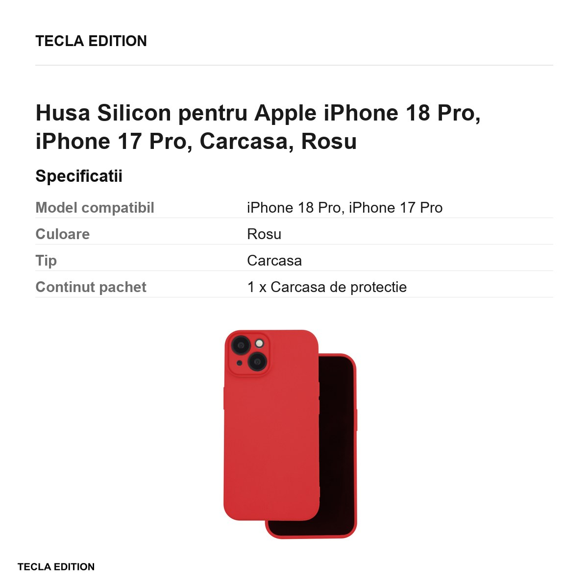 Husa Silicon pentru Apple iPhone 18 Pro, iPhone 17 Pro, Carcasa, Rosu [3]