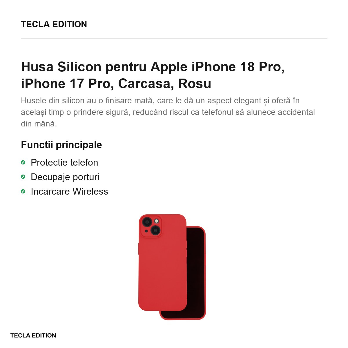 Husa Silicon pentru Apple iPhone 18 Pro, iPhone 17 Pro, Carcasa, Rosu [2]