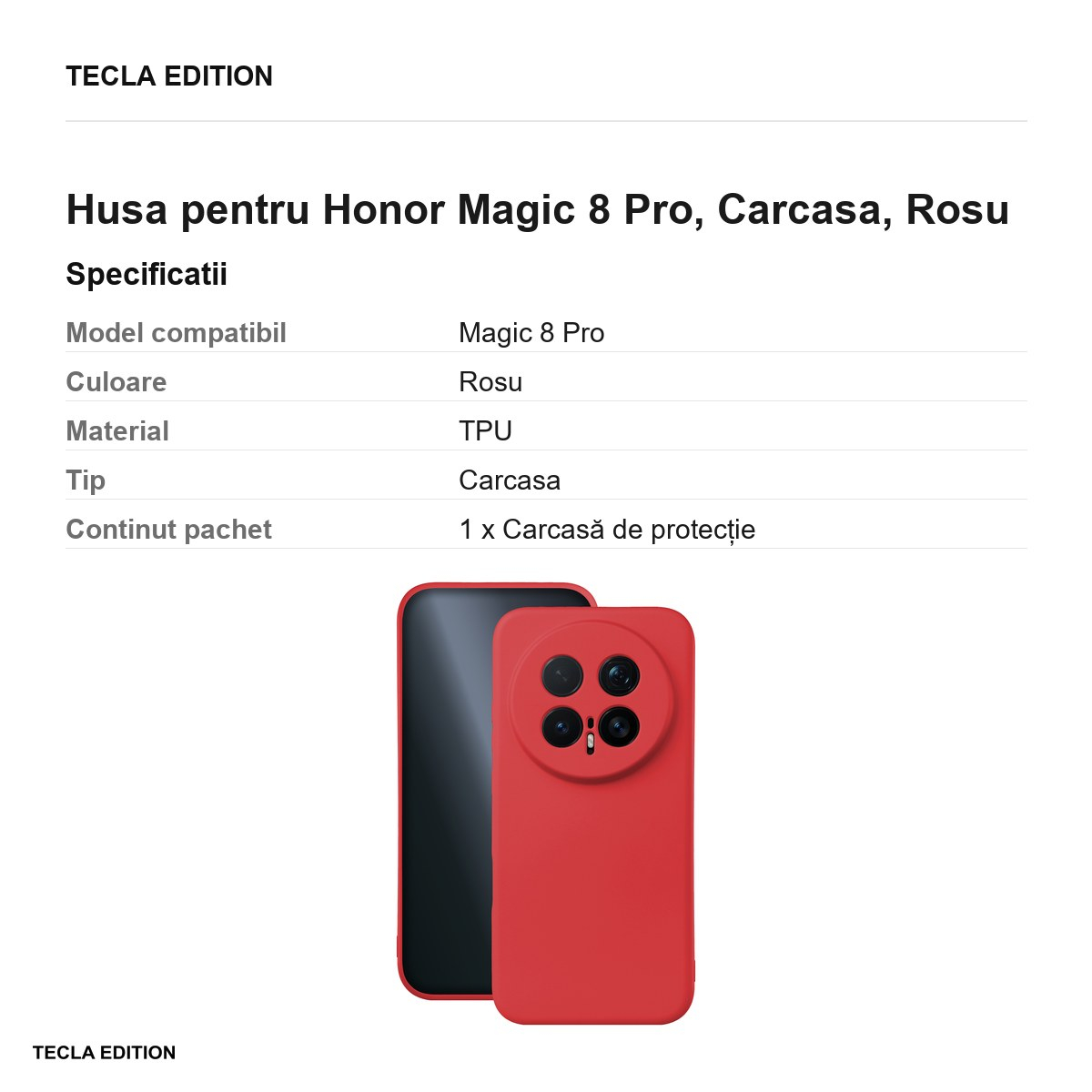 Husa Silicon pentru Honor Magic 8 Pro, Carcasa, Rosu [3]