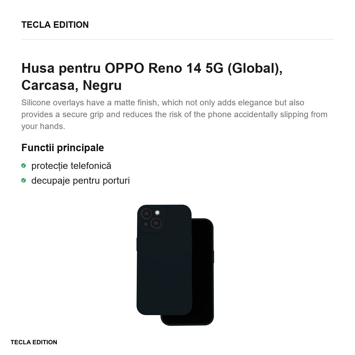 Husa Silicon pentru OPPO Reno 14 5G (Global), Carcasa, Negru [2]