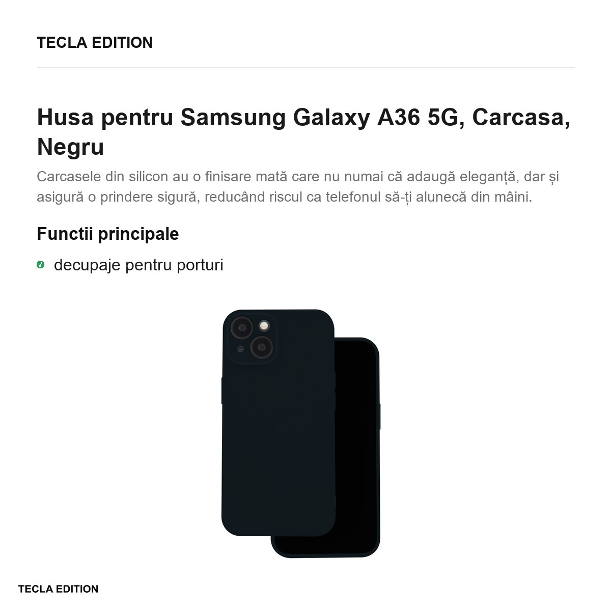 Husa Silicon pentru Samsung Galaxy A36 5G, Carcasa, Negru [2]