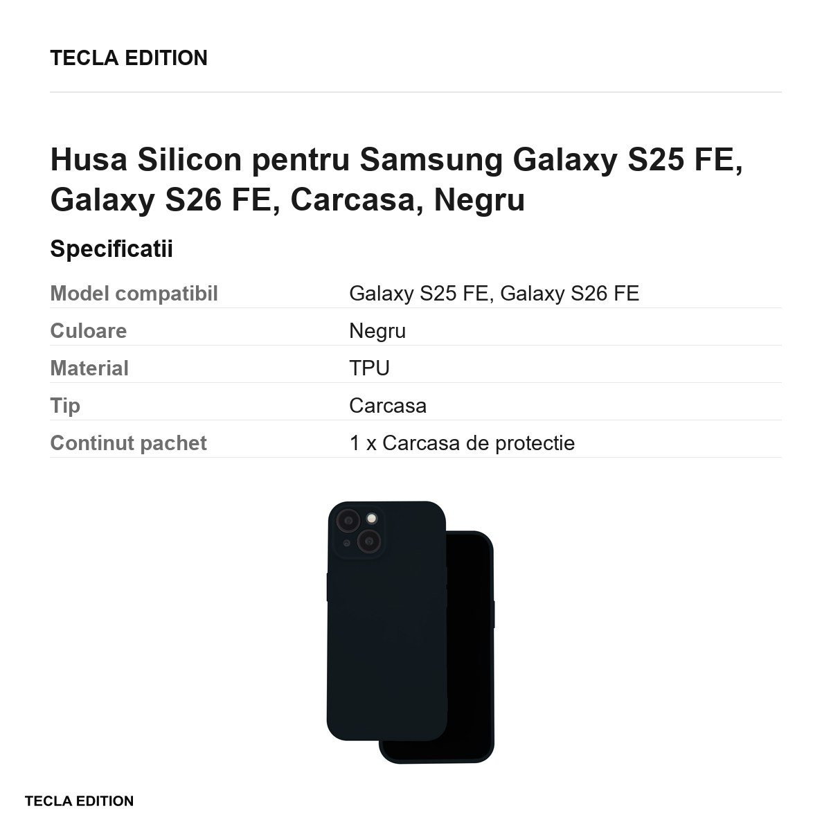 Husa Silicon pentru Samsung Galaxy S25 FE, Galaxy S26 FE, Carcasa, Negru [3]