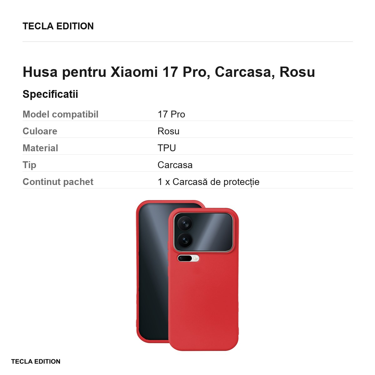 Husa Silicon pentru Xiaomi 17 Pro, Carcasa, Rosu [3]