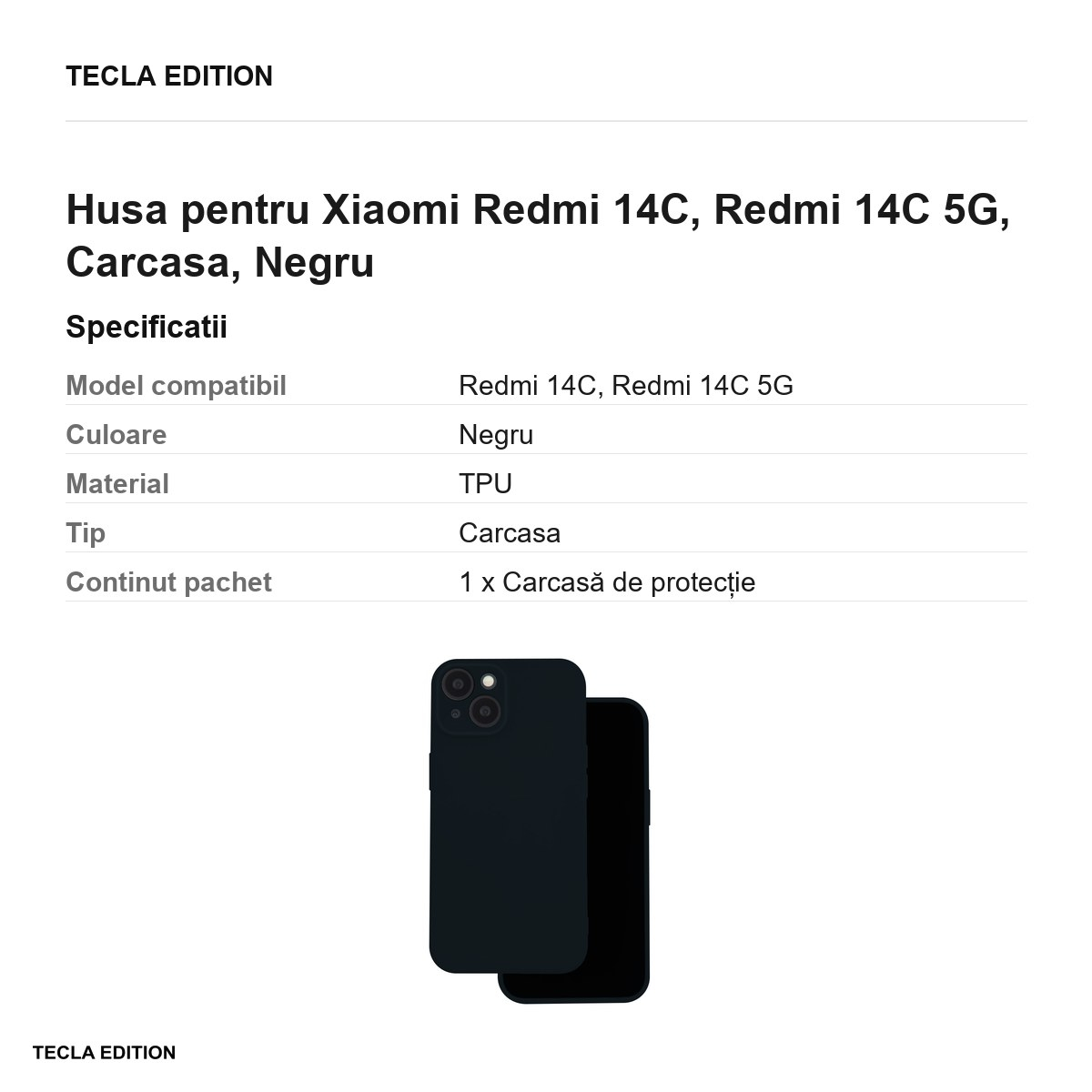 Husa Silicon pentru Xiaomi Redmi 14C, Redmi 14C 5G, Carcasa, Negru [3]