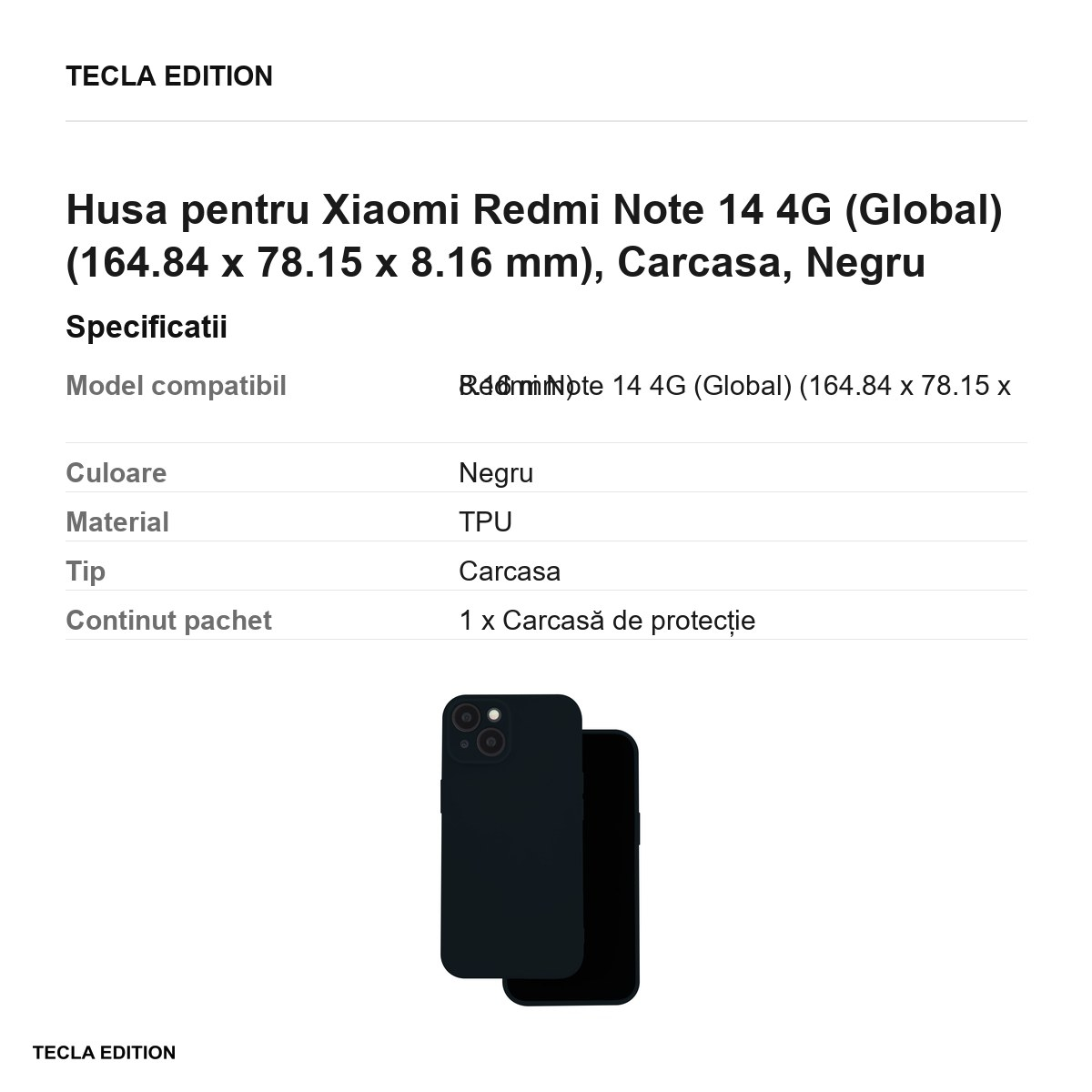 Husa Silicon pentru Xiaomi Redmi Note 14 4G (Global), Carcasa, Negru [3]