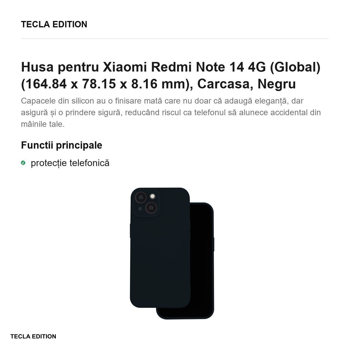 Husa Silicon pentru Xiaomi Redmi Note 14 4G (Global), Carcasa, Negru [2]