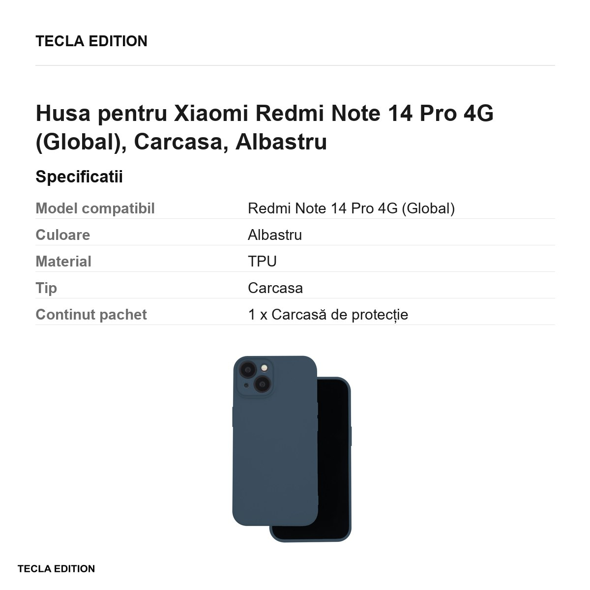 Husa Silicon pentru Xiaomi Redmi Note 14 Pro 4G (Global), Carcasa, Albastru [3]
