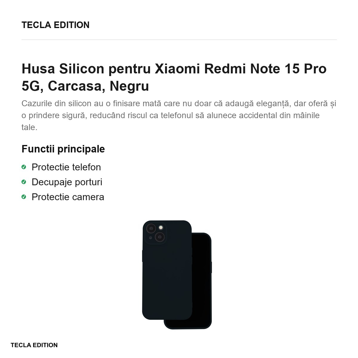 Husa Silicon pentru Xiaomi Redmi Note 15 Pro 5G, Carcasa, Negru [2]
