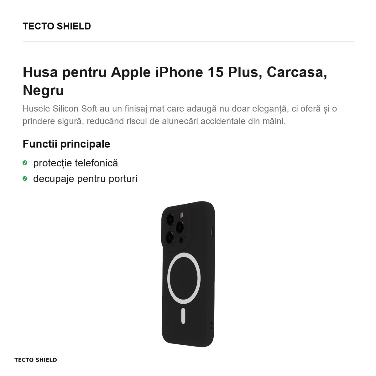 Husa Silicon Soft Mag pentru Apple iPhone 15 Plus, Carcasa, Negru [2]