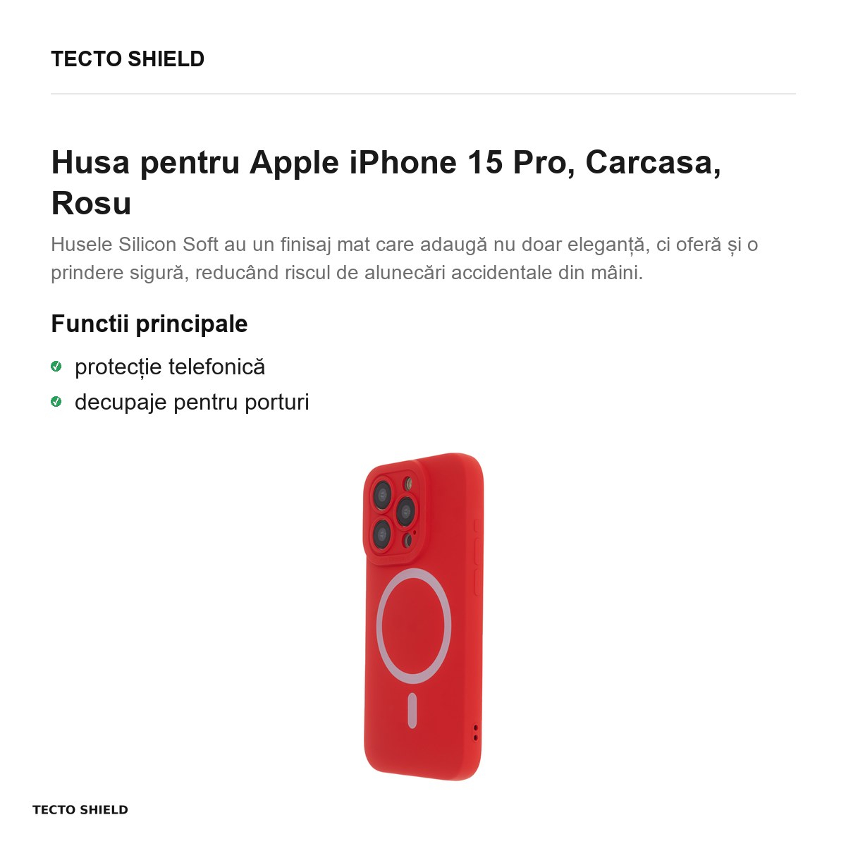 Husa Silicon Soft Mag pentru Apple iPhone 15 Pro, Carcasa, Rosu [2]
