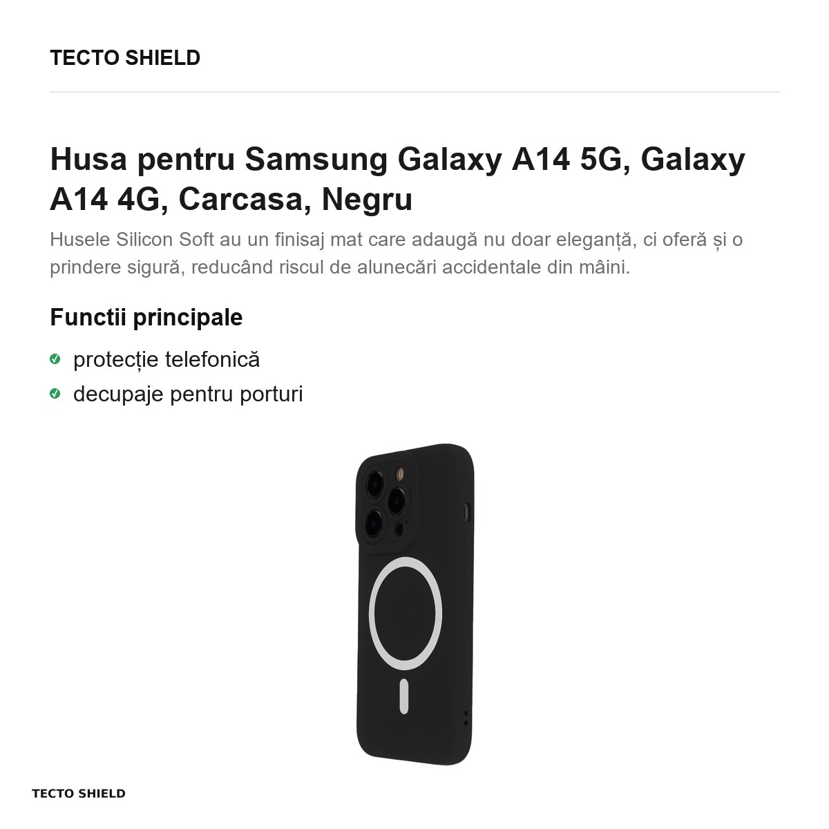 Husa Silicon Soft Mag pentru Samsung Galaxy A14 5G, Galaxy A14 4G, Carcasa, Negru [2]