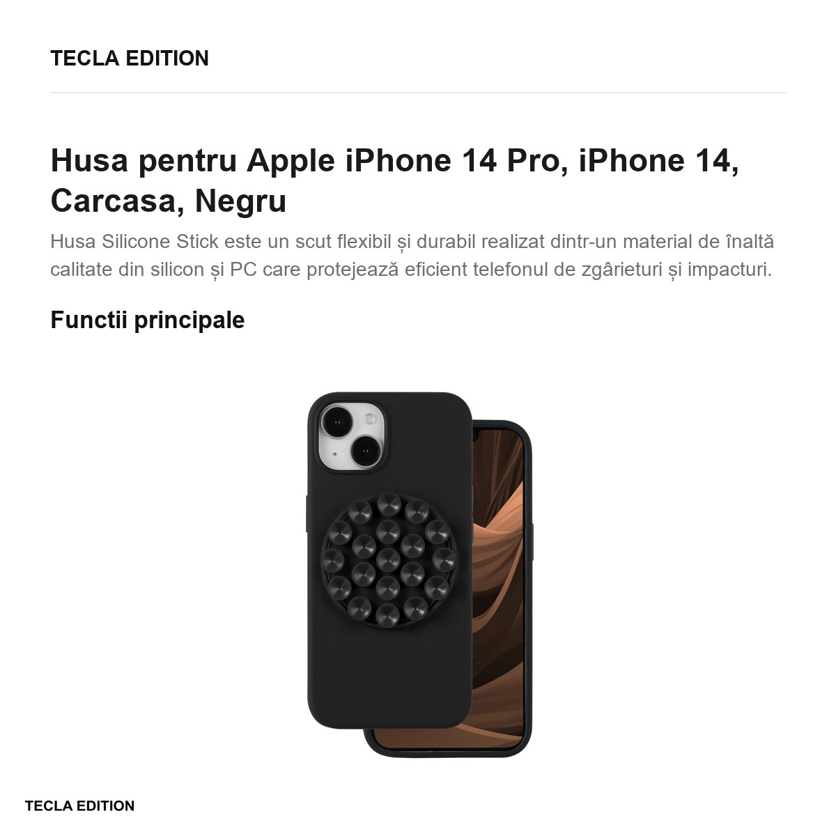 Husa Silicone Stick pentru Apple iPhone 14 Pro, iPhone 14, Carcasa, Negru [2]