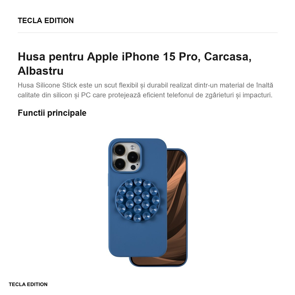 Husa Silicone Stick pentru Apple iPhone 15 Pro, Carcasa, Albastru [2]