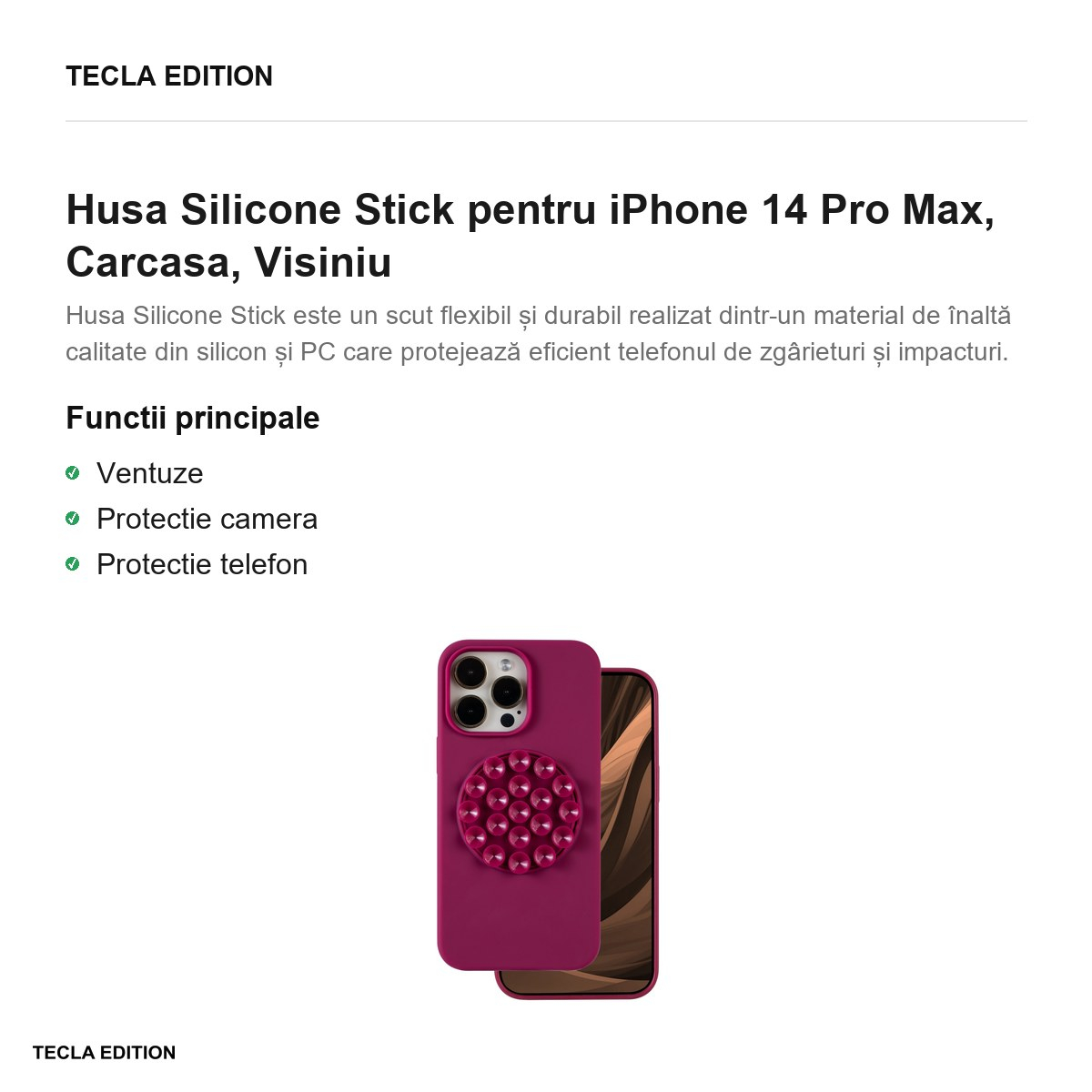 Husa Silicone Stick pentru iPhone 14 Pro Max, Carcasa, Visiniu [2]