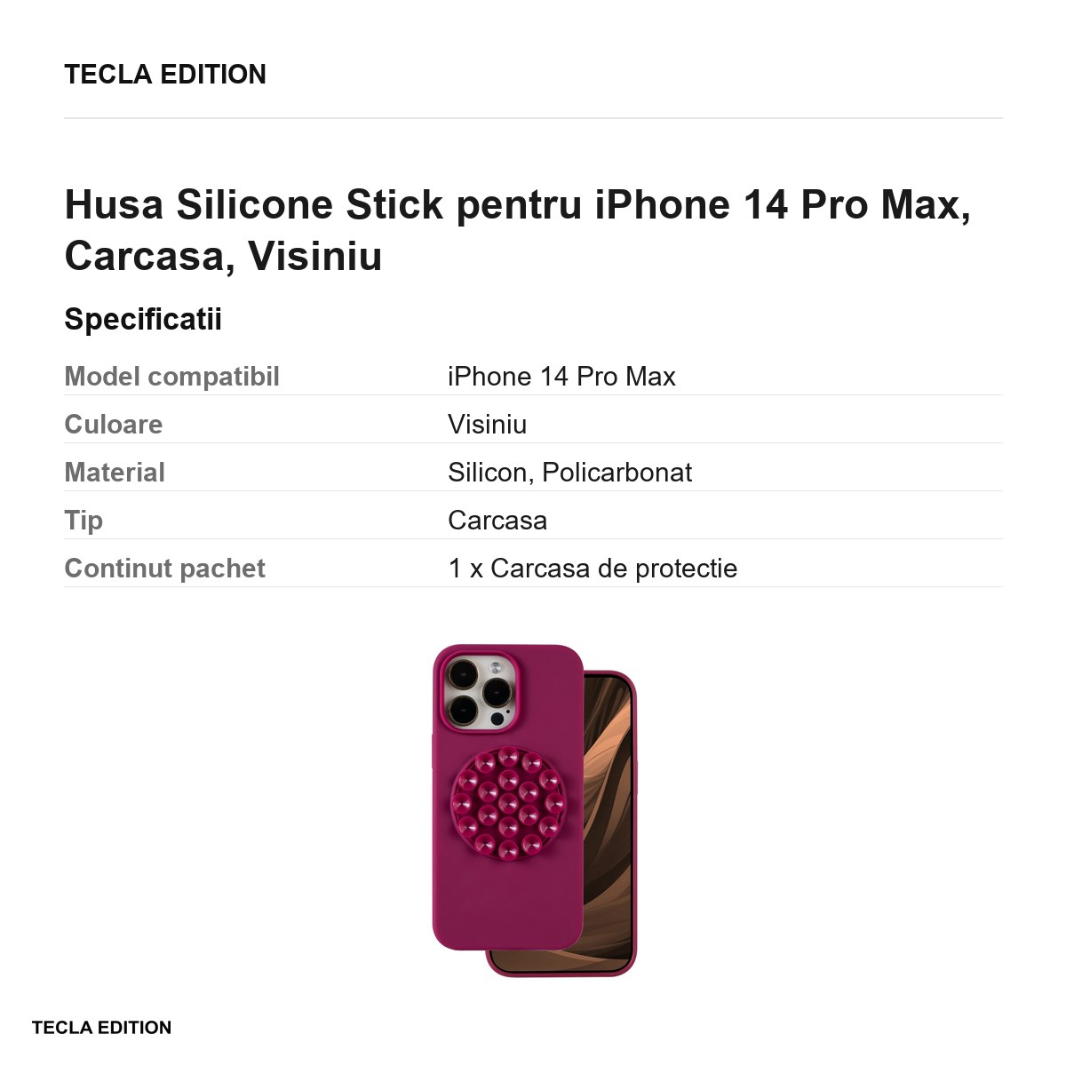 Husa Silicone Stick pentru iPhone 14 Pro Max, Carcasa, Visiniu [3]