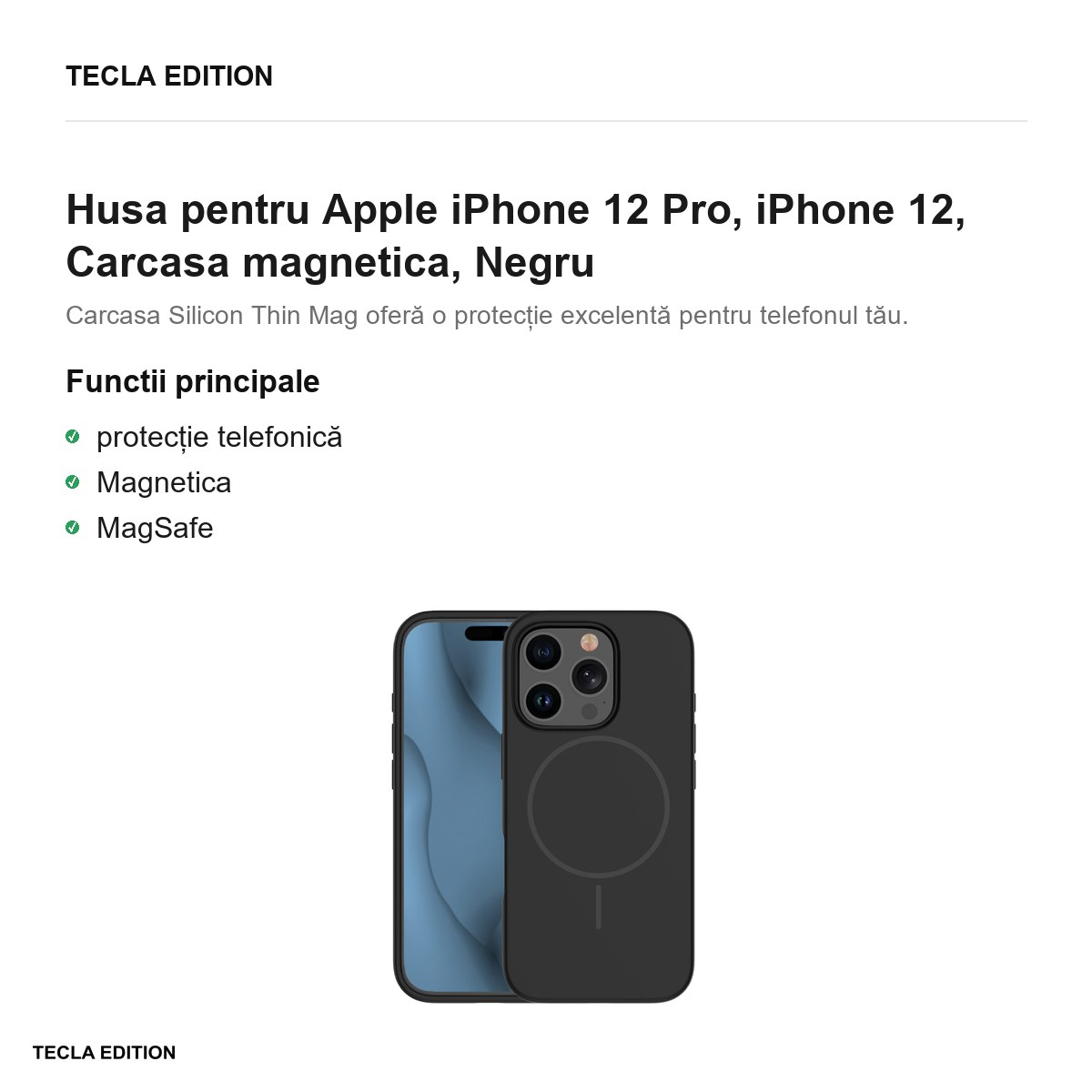 Husa Silicone Thin Mag pentru Apple iPhone 12 Pro, iPhone 12, Carcasa magnetica, Negru [2]