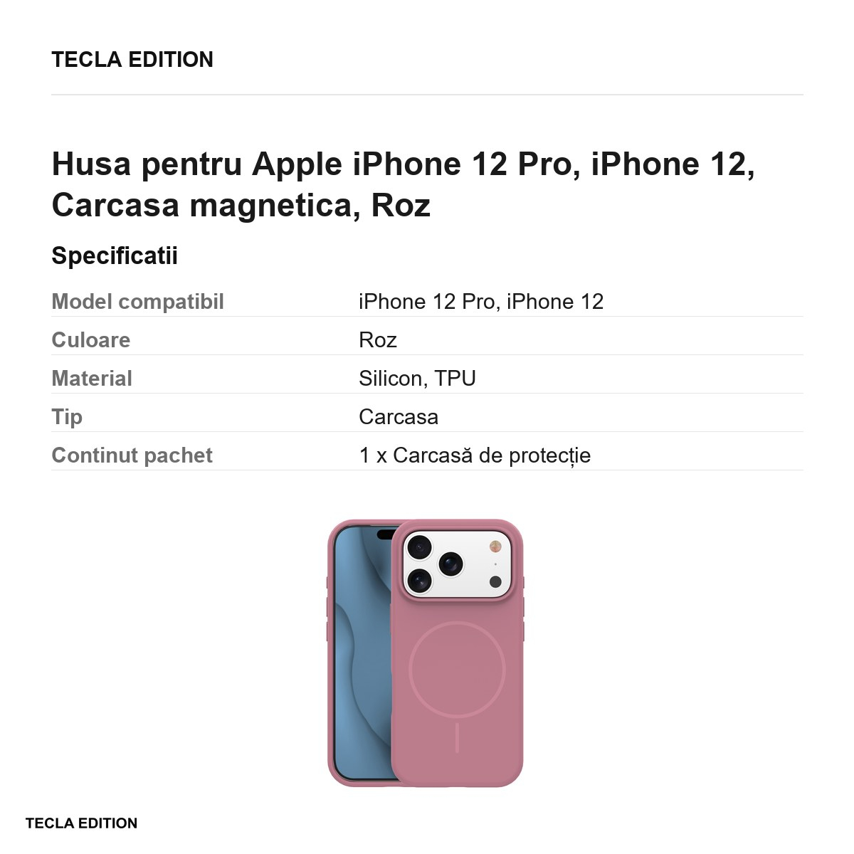 Husa Silicone Thin Mag pentru Apple iPhone 12 Pro, iPhone 12, Carcasa magnetica, Roz [3]