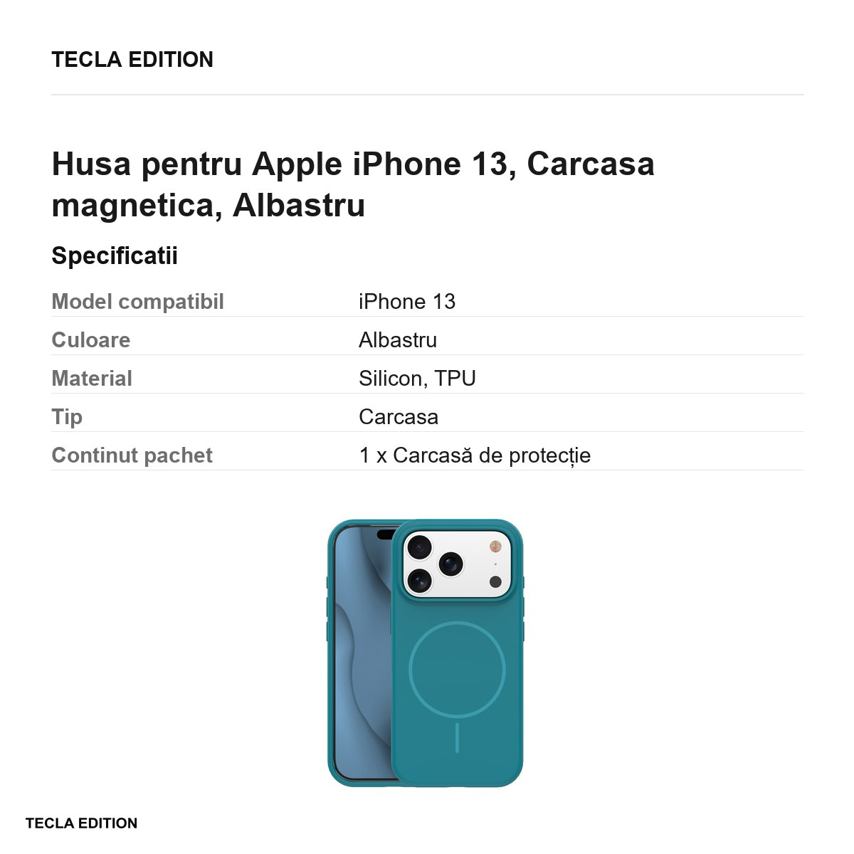 Husa Silicone Thin Mag pentru Apple iPhone 13, Carcasa magnetica, Albastru [3]