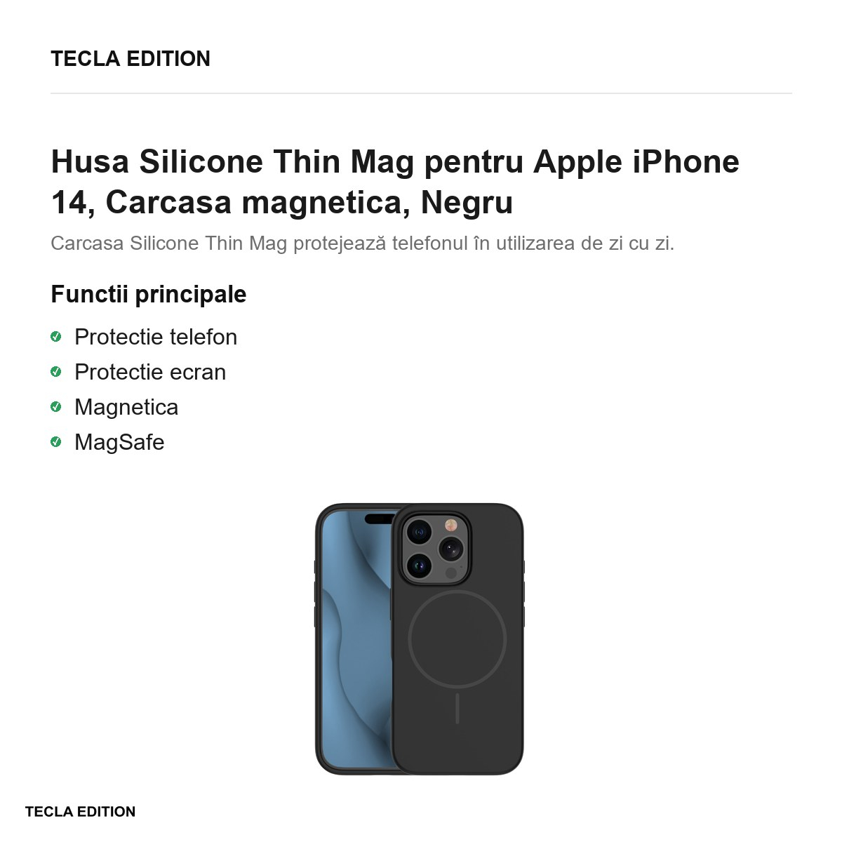 Husa Silicone Thin Mag pentru Apple iPhone 14, Carcasa magnetica, Negru [2]