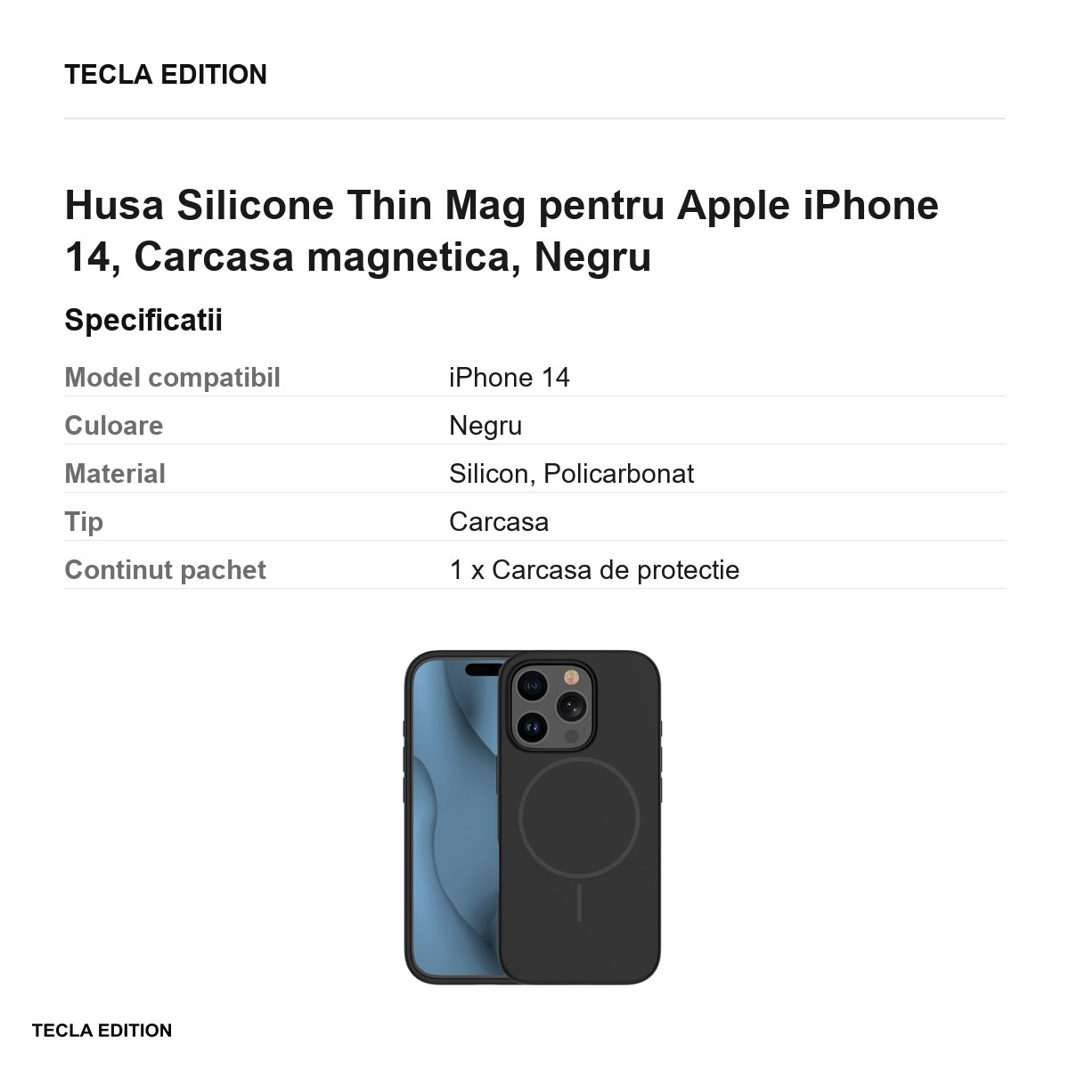 Husa Silicone Thin Mag pentru Apple iPhone 14, Carcasa magnetica, Negru [3]