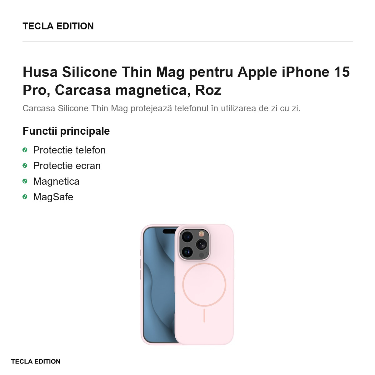 Husa Silicone Thin Mag pentru Apple iPhone 15 Pro, Carcasa magnetica, Roz [2]