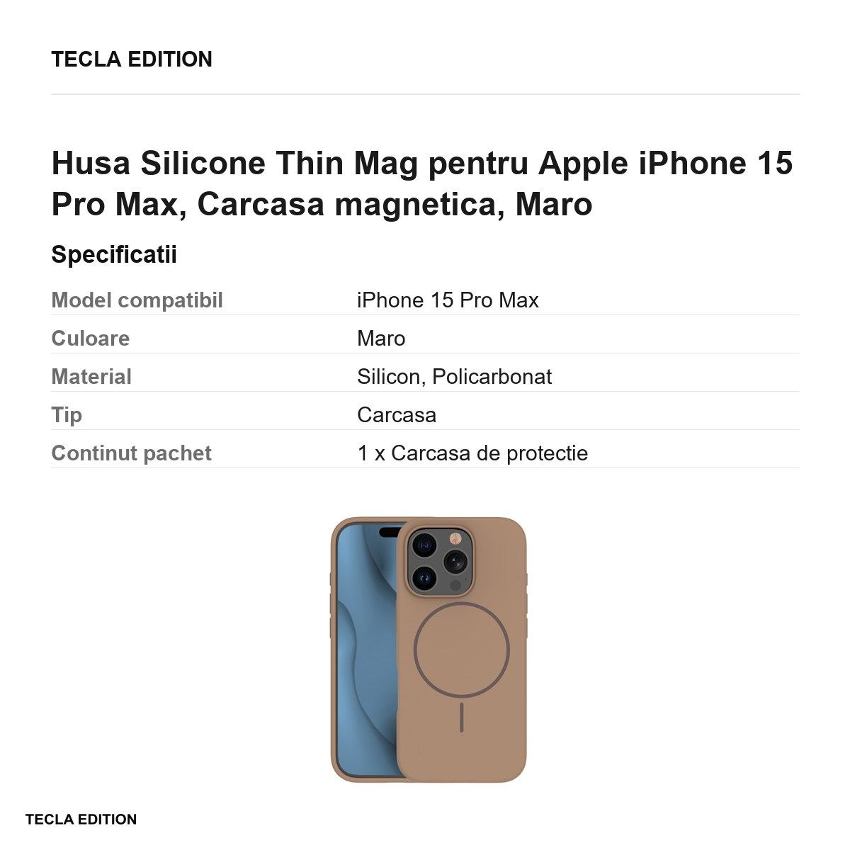 Husa Silicone Thin Mag pentru Apple iPhone 15 Pro Max, Carcasa magnetica, Maro [3]