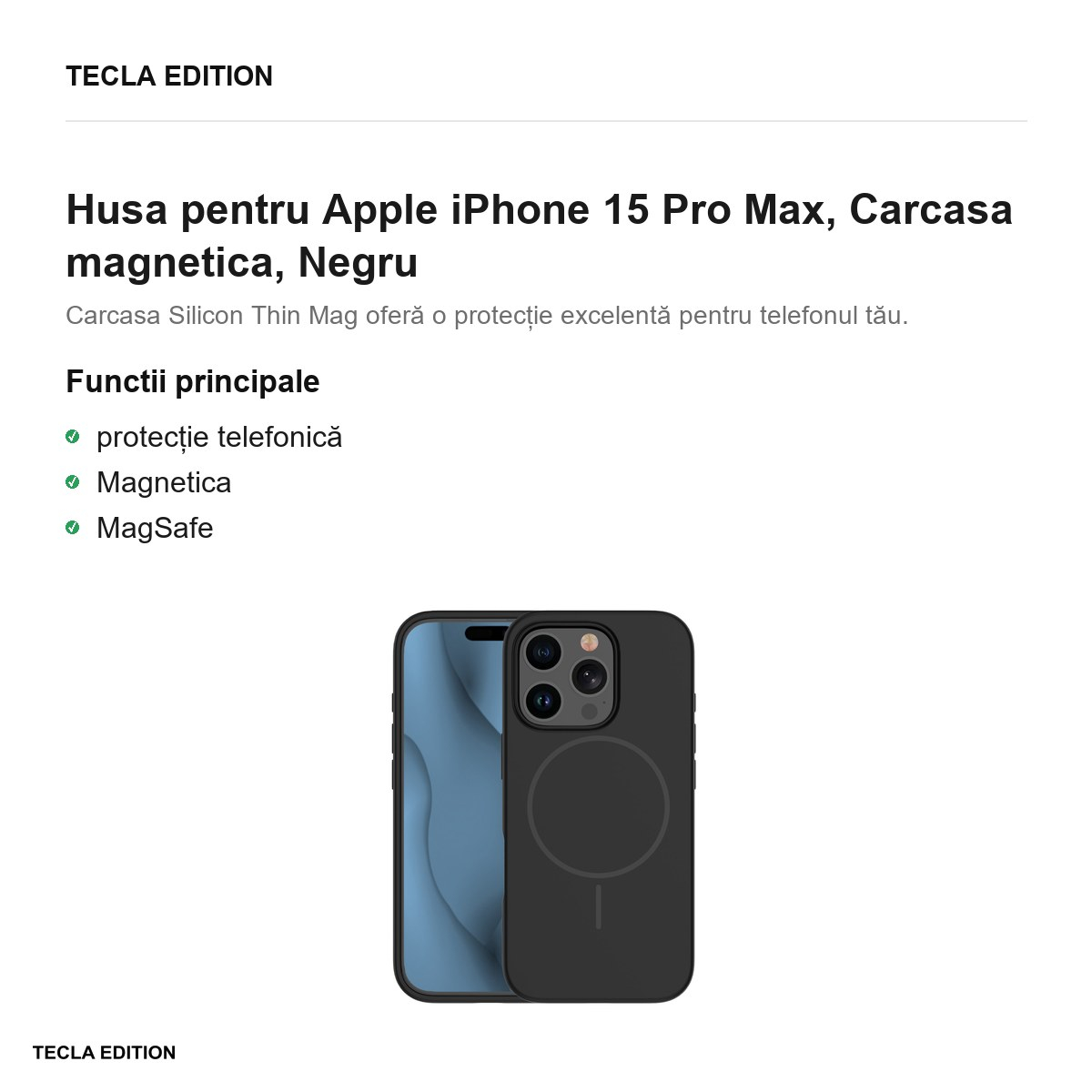 Husa Silicone Thin Mag pentru Apple iPhone 15 Pro Max, Carcasa magnetica, Negru [2]
