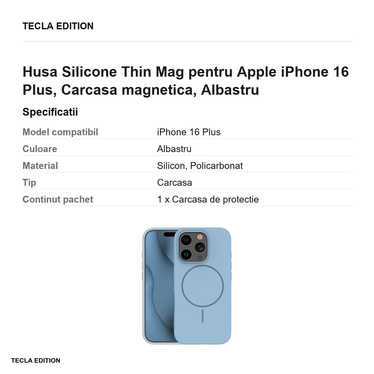 Husa Silicone Thin Mag pentru Apple iPhone 16 Plus, Carcasa magnetica, Albastru [3]