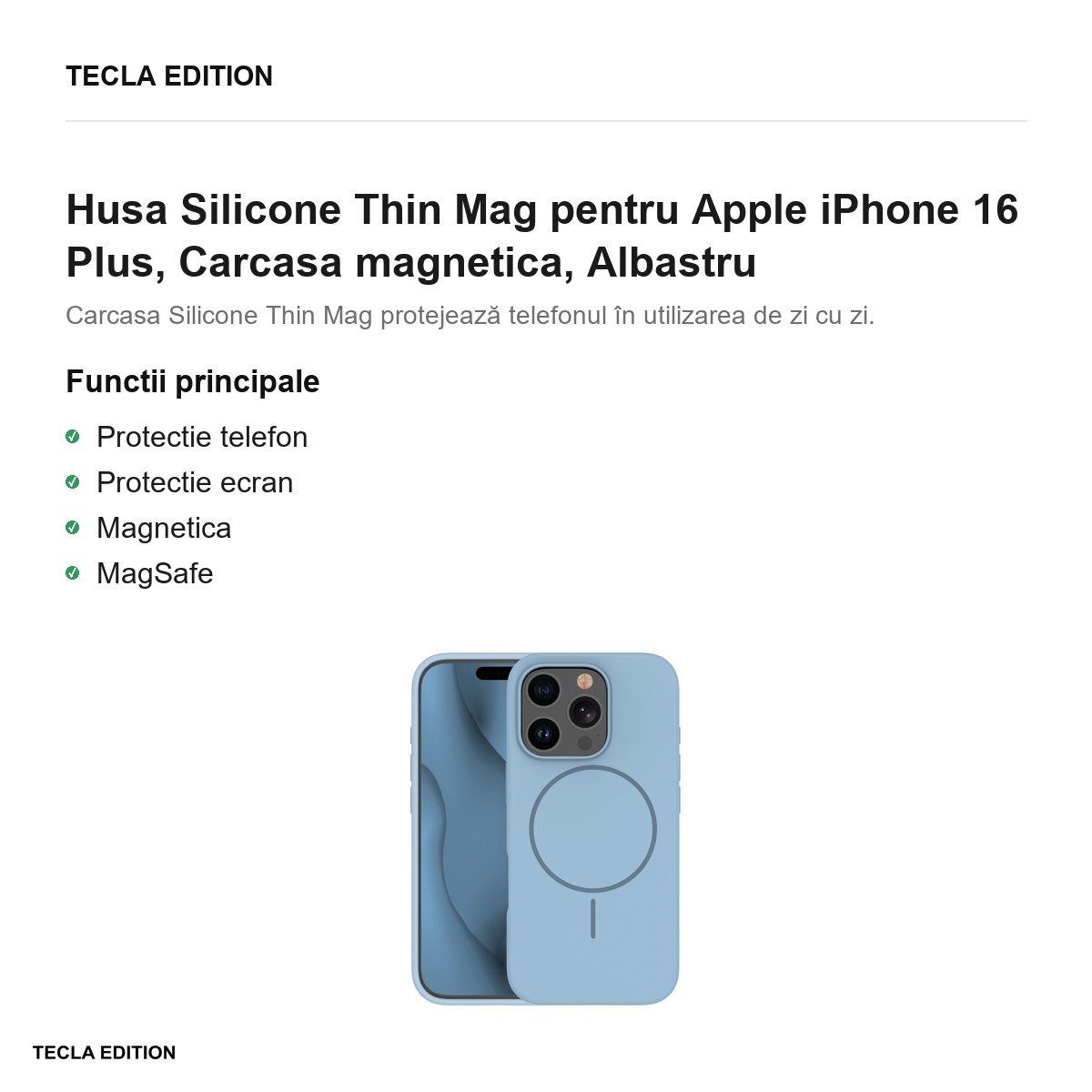 Husa Silicone Thin Mag pentru Apple iPhone 16 Plus, Carcasa magnetica, Albastru [2]