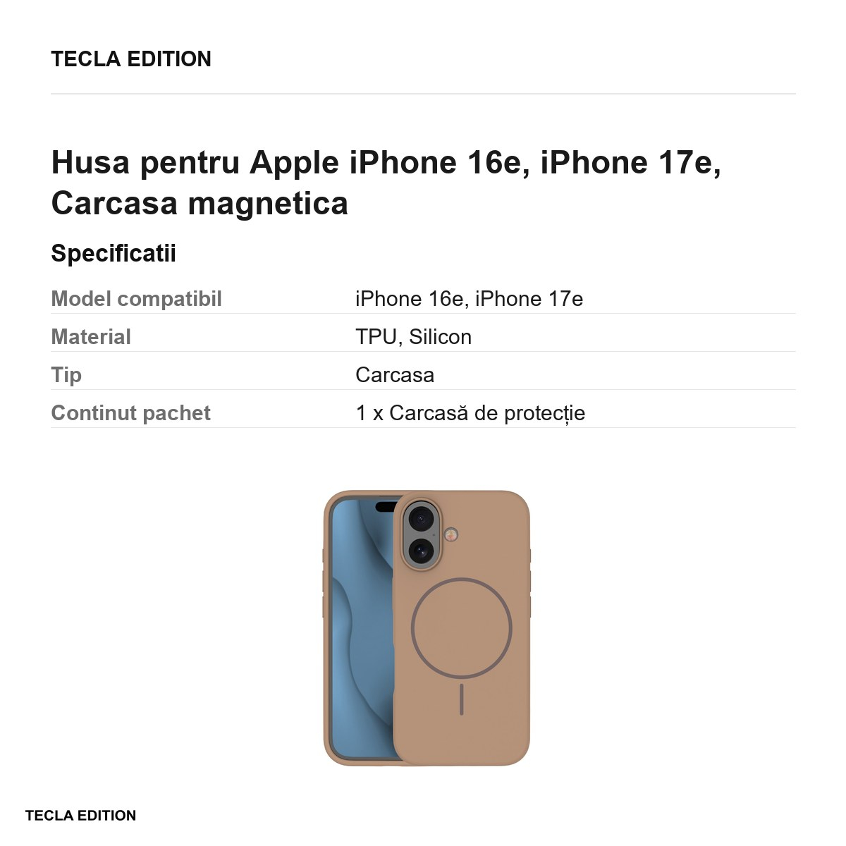 Husa Silicone Thin Mag pentru Apple iPhone 16e, iPhone 17e, Carcasa magnetica, Maro [3]