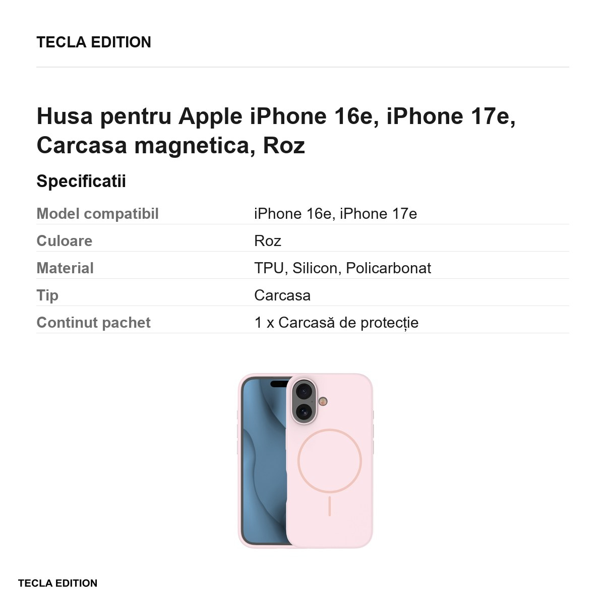 Husa Silicone Thin Mag pentru Apple iPhone 16e, iPhone 17e, Carcasa magnetica, Roz [3]