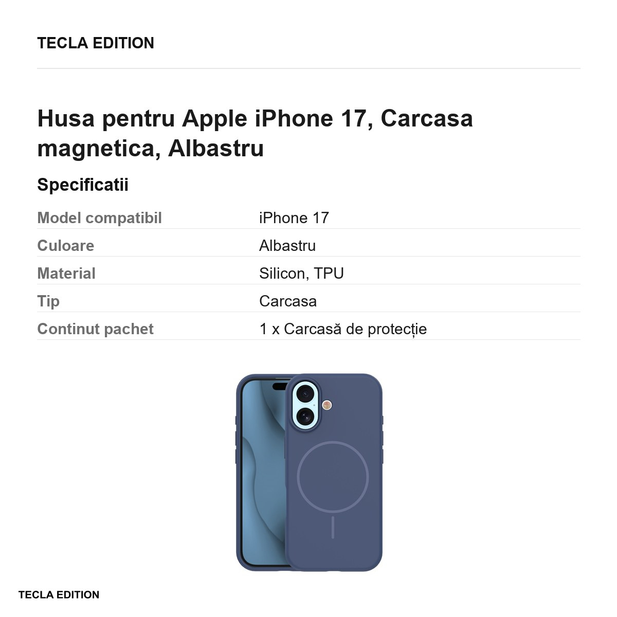 Husa Silicone Thin Mag pentru Apple iPhone 17, Carcasa magnetica, Albastru [3]