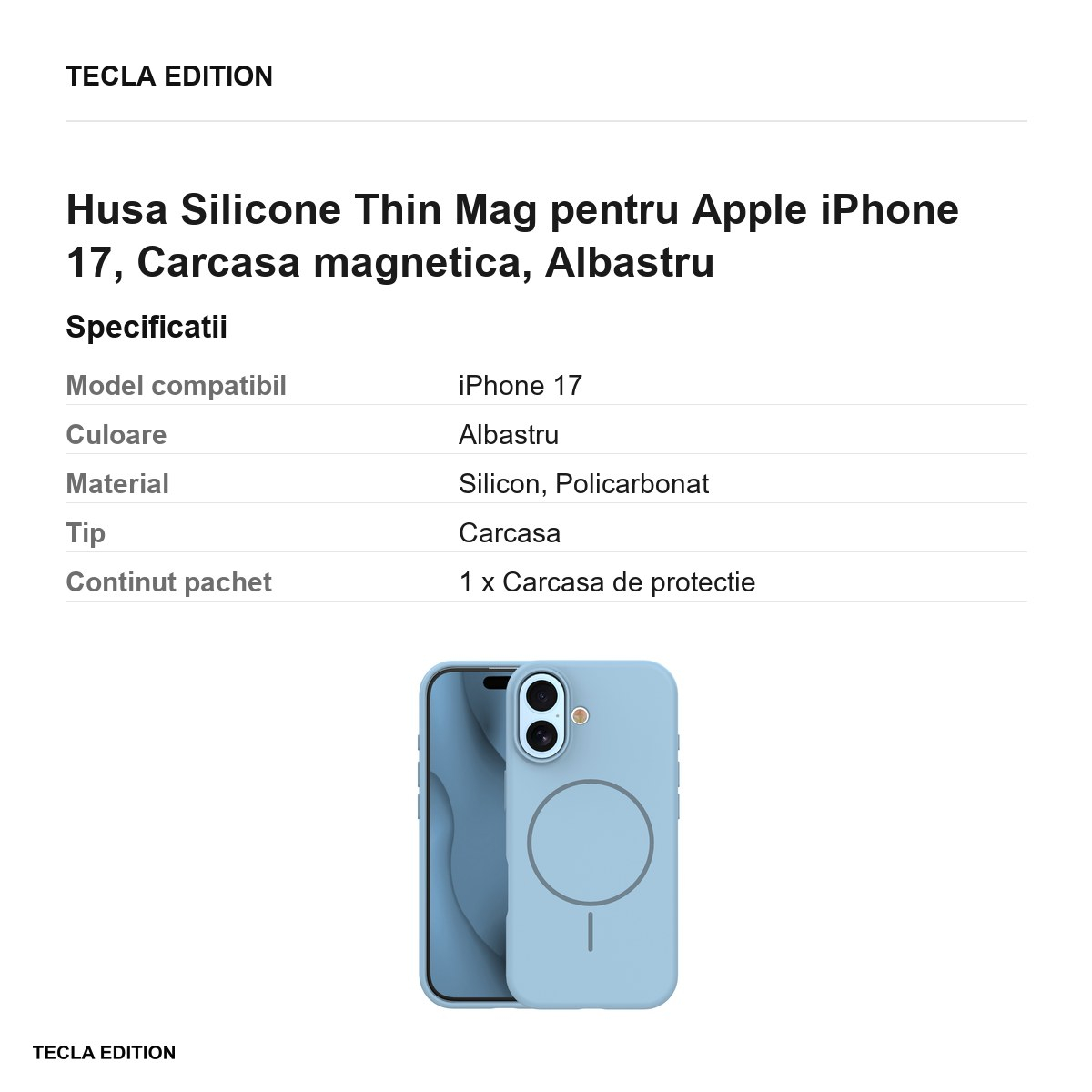 Husa Silicone Thin Mag pentru Apple iPhone 17, Carcasa magnetica, Albastru [3]