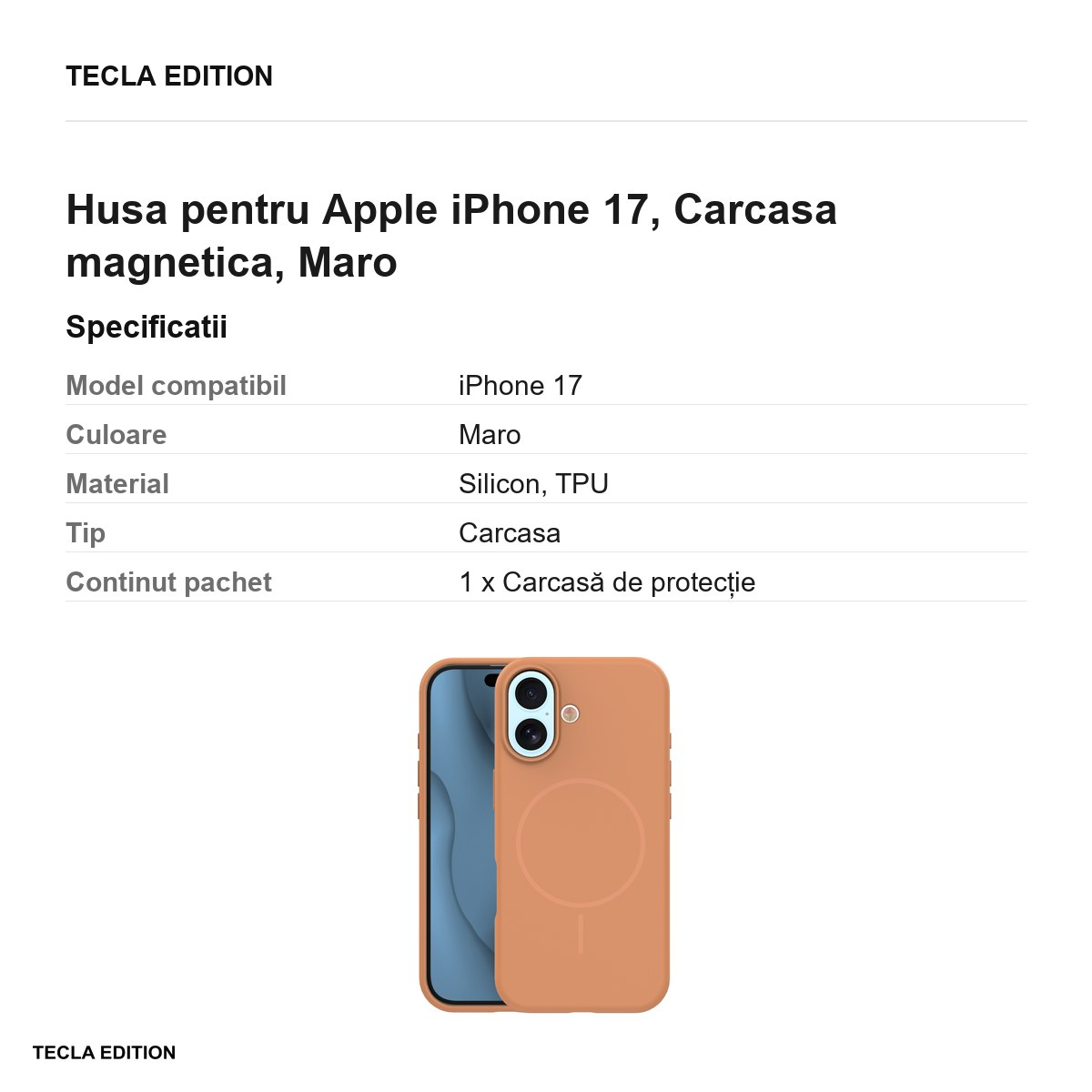 Husa Silicone Thin Mag pentru Apple iPhone 17, Carcasa magnetica, Maro [3]