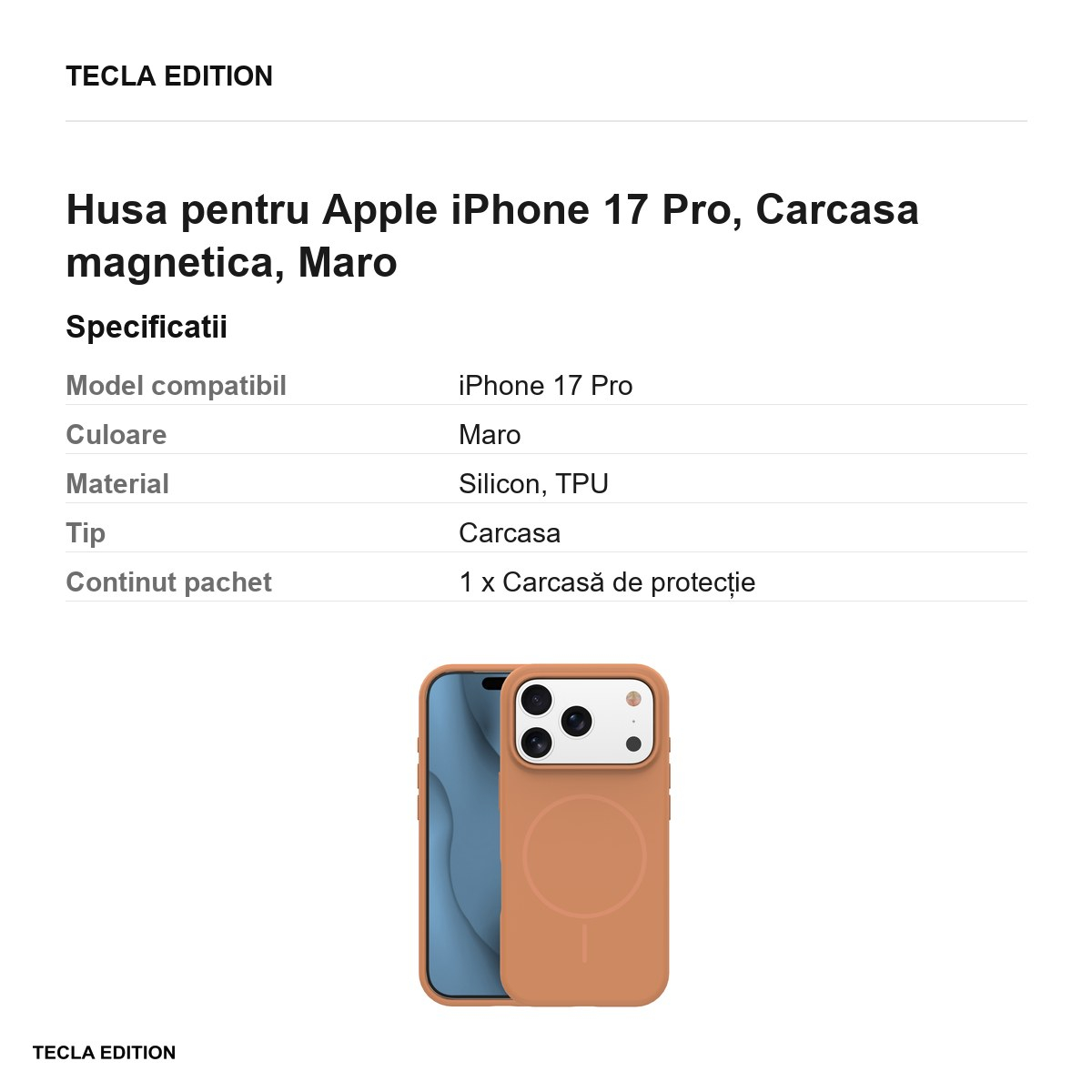 Husa Silicone Thin Mag pentru Apple iPhone 17 Pro, Carcasa magnetica, Maro [3]