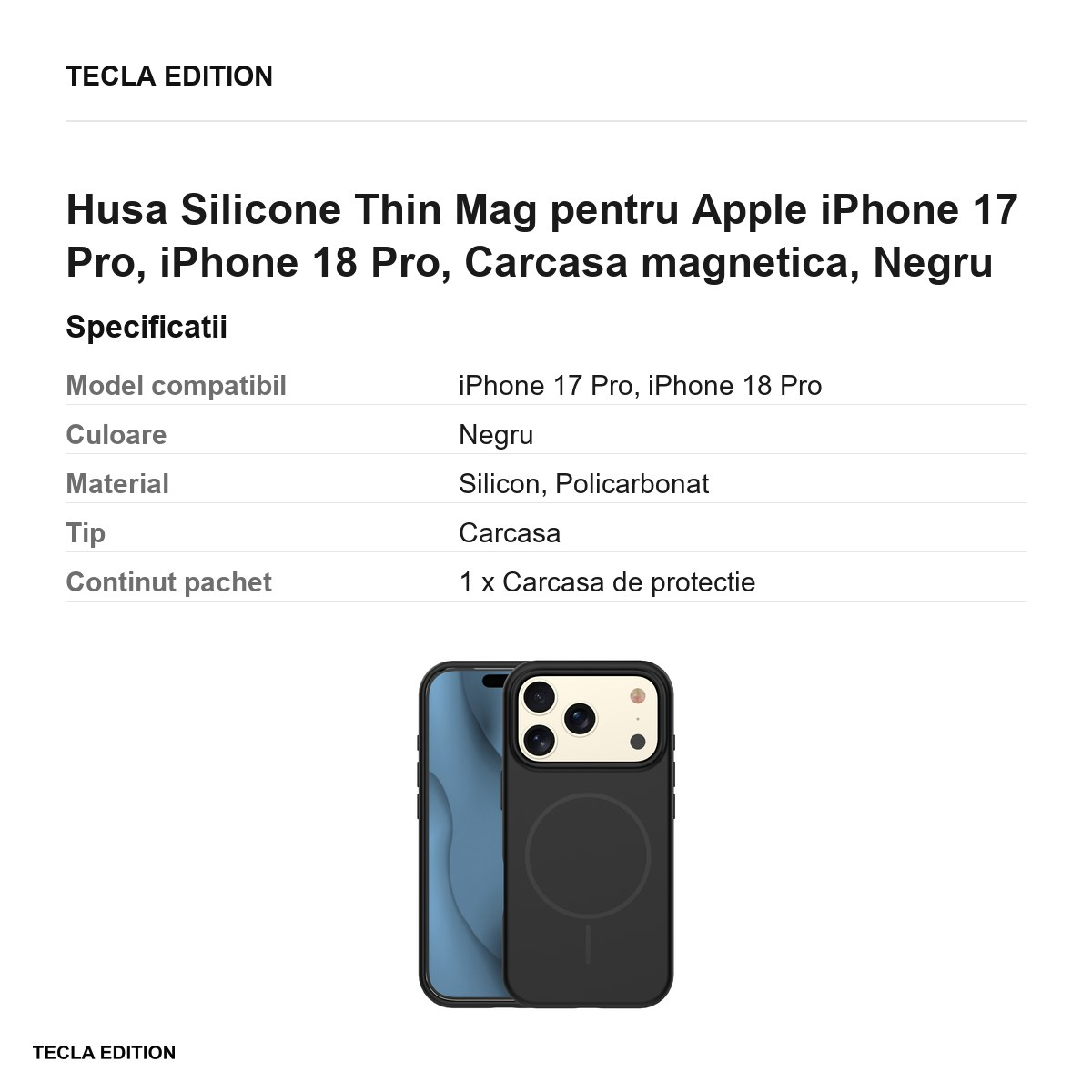 Husa Silicone Thin Mag pentru Apple iPhone 17 Pro, iPhone 18 Pro, Carcasa magnetica, Negru [3]