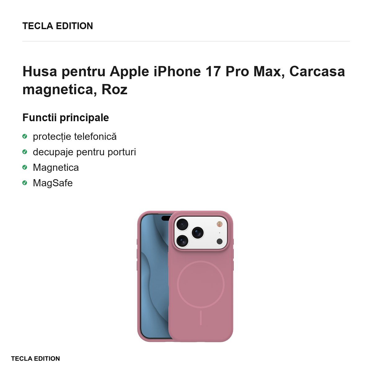Husa Silicone Thin Mag pentru Apple iPhone 17 Pro Max, Carcasa magnetica, Roz [2]