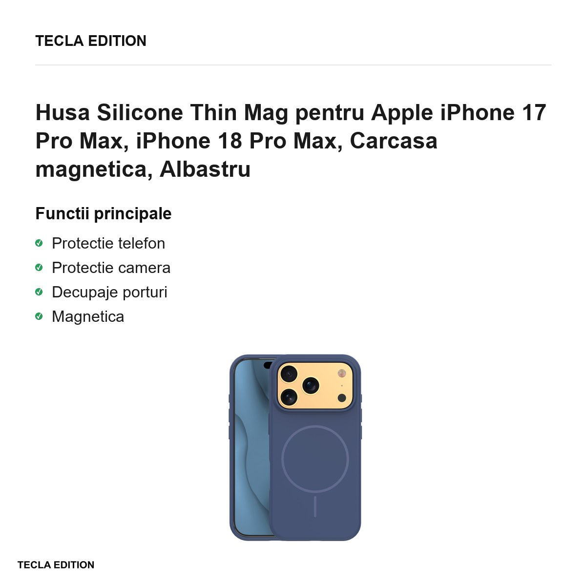 Husa Silicone Thin Mag pentru Apple iPhone 17 Pro Max, iPhone 18 Pro Max, Carcasa magnetica, Albastru [2]