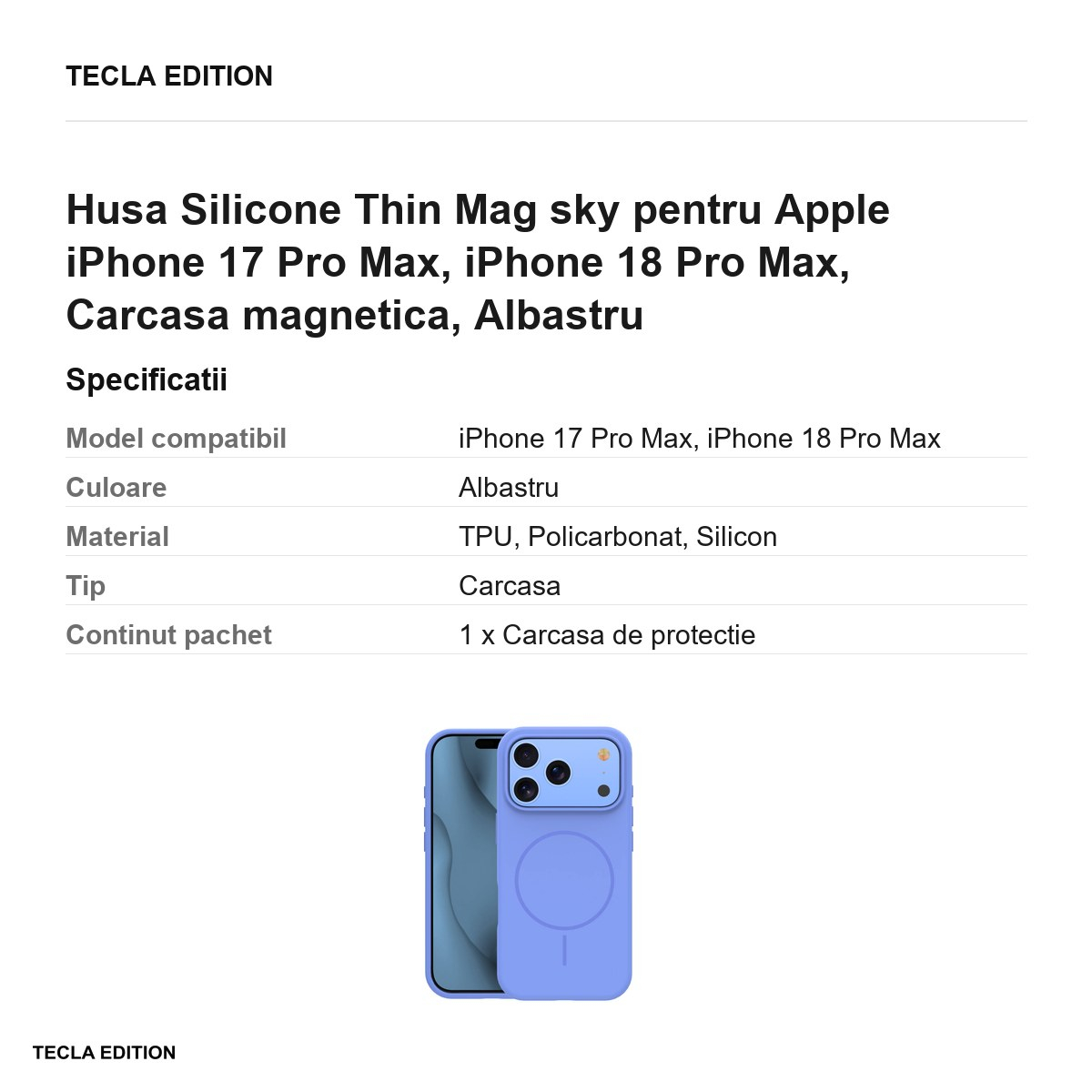 Husa Silicone Thin Mag sky pentru Apple iPhone 17 Pro Max, iPhone 18 Pro Max, Carcasa magnetica, Albastru [3]