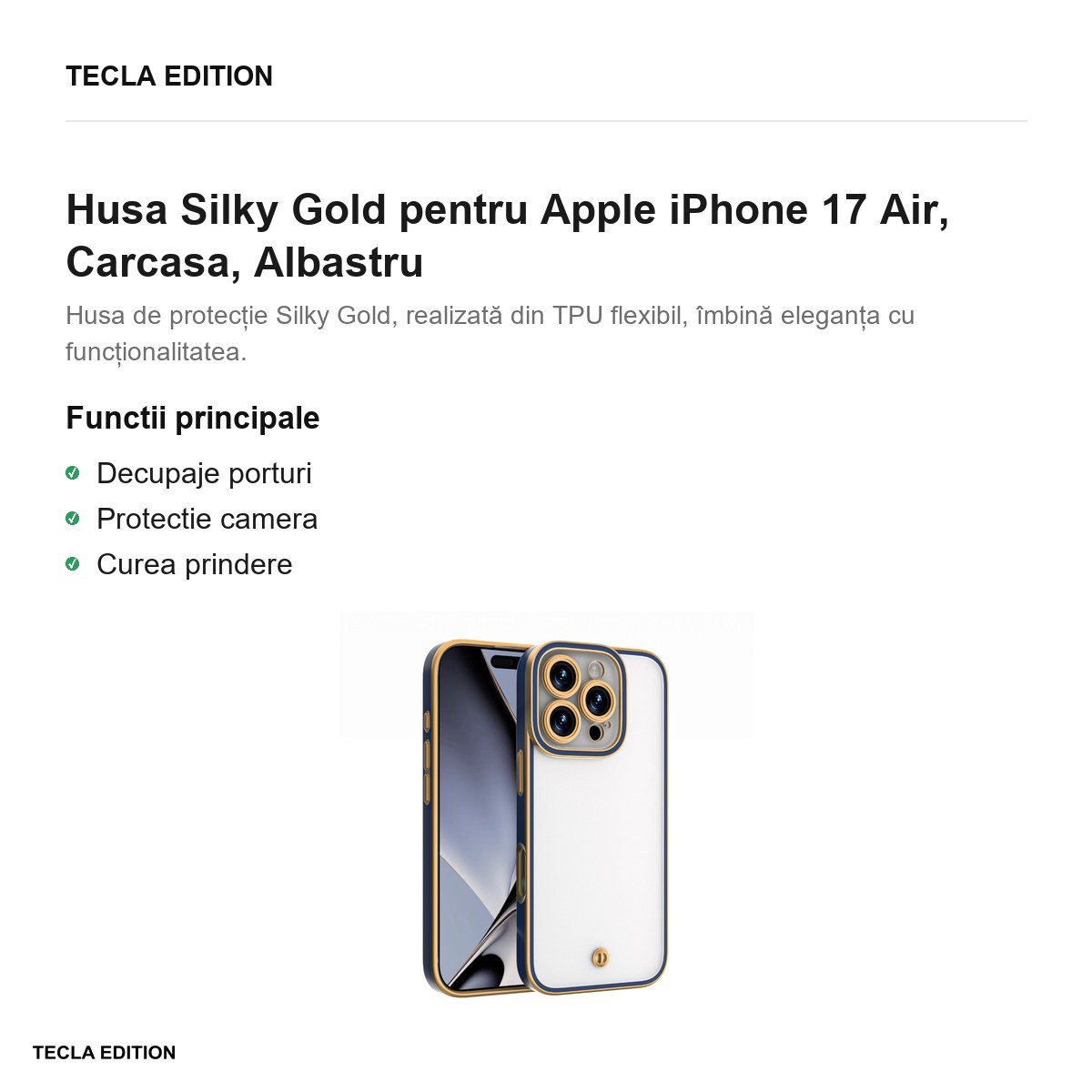 Husa Silky Gold pentru Apple iPhone 17 Air, Carcasa, Albastru [2]