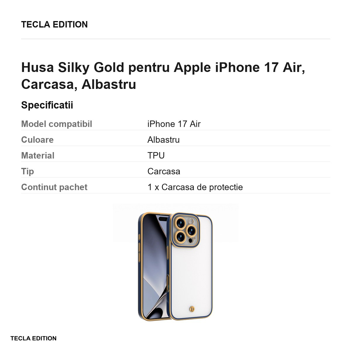 Husa Silky Gold pentru Apple iPhone 17 Air, Carcasa, Albastru [3]