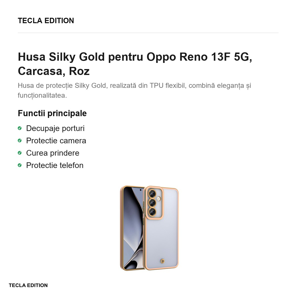 Husa Silky Gold pentru Oppo Reno 13F 5G, Carcasa, Roz [2]