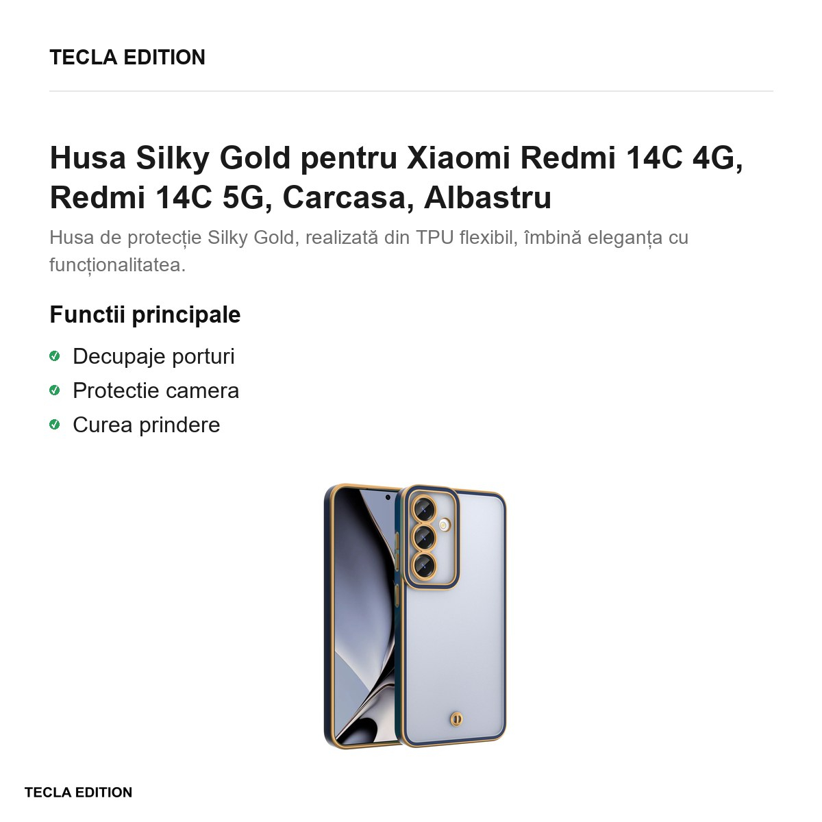 Husa Silky Gold pentru Xiaomi Redmi 14C 4G, Redmi 14C 5G, Carcasa, Albastru [2]